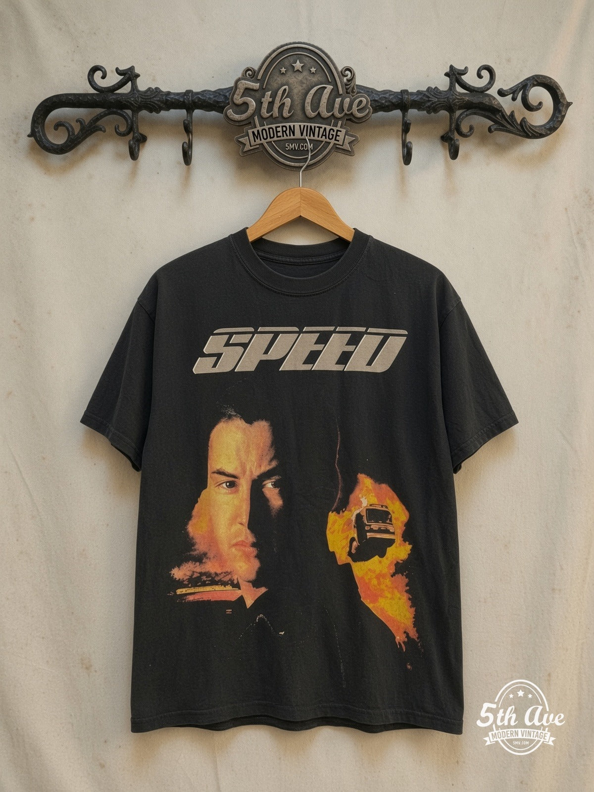 Speed – Vintage Movie Tee — front on locked cream ornate 5th Ave rack