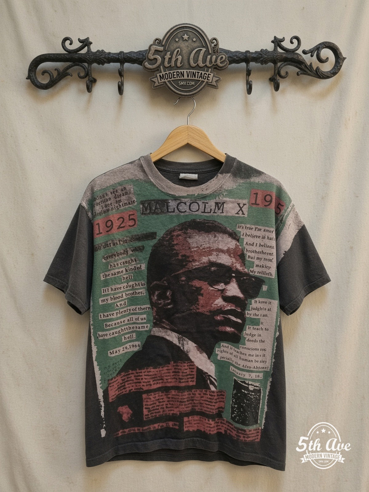 Malcolm X vintage band t-shirt on rack