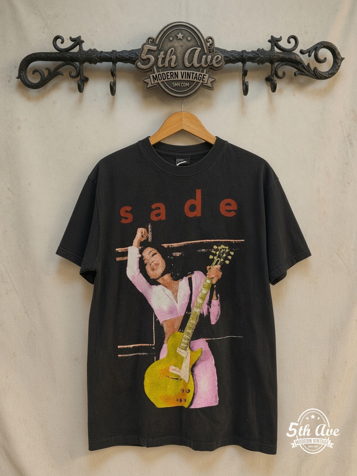 Sade – Summer Deluxe Tour 1993 – Vintage Band T-Shirt — front on locked cream ornate 5th Ave rack