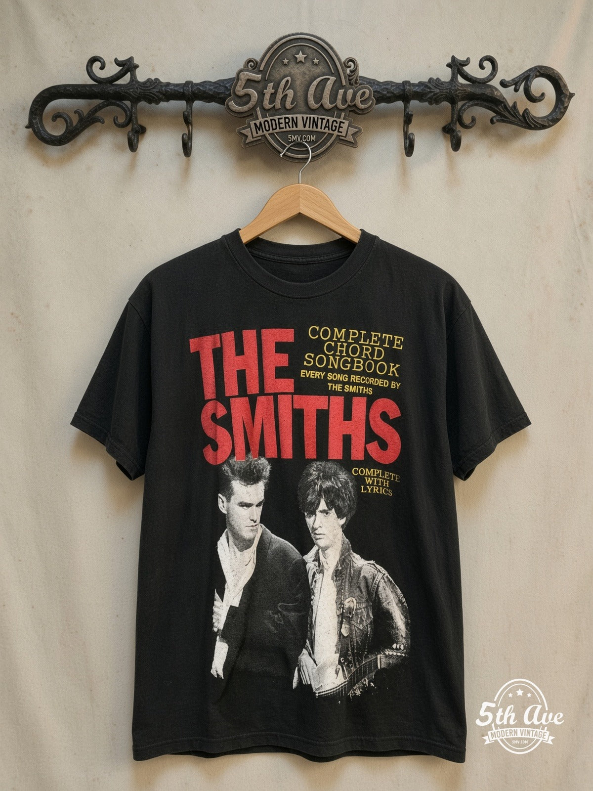 The Smiths – Complete Chord Songbook – Vintage Band T-Shirt — front on locked cream ornate 5th Ave rack