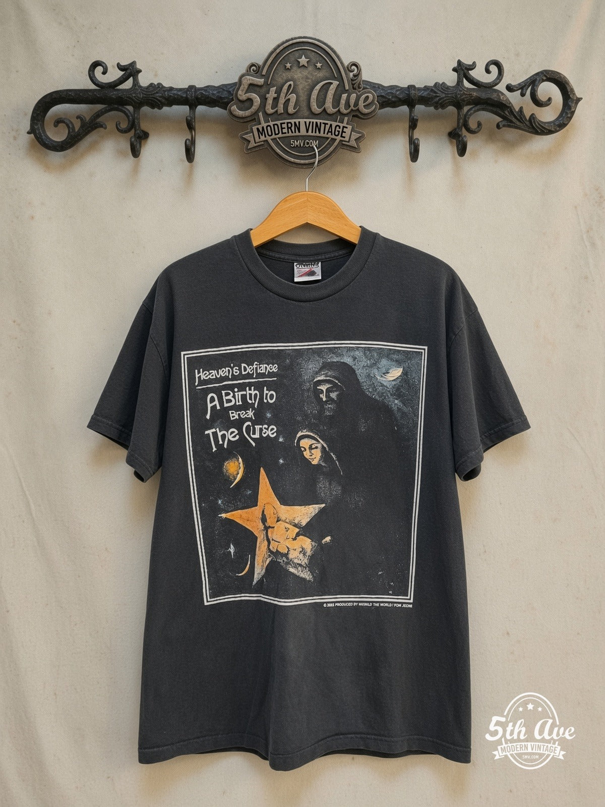 The Smashing Pumpkins – Celestial Longing Tour – Vintage Band T-Shirt — front on locked cream ornate 5th Ave rack