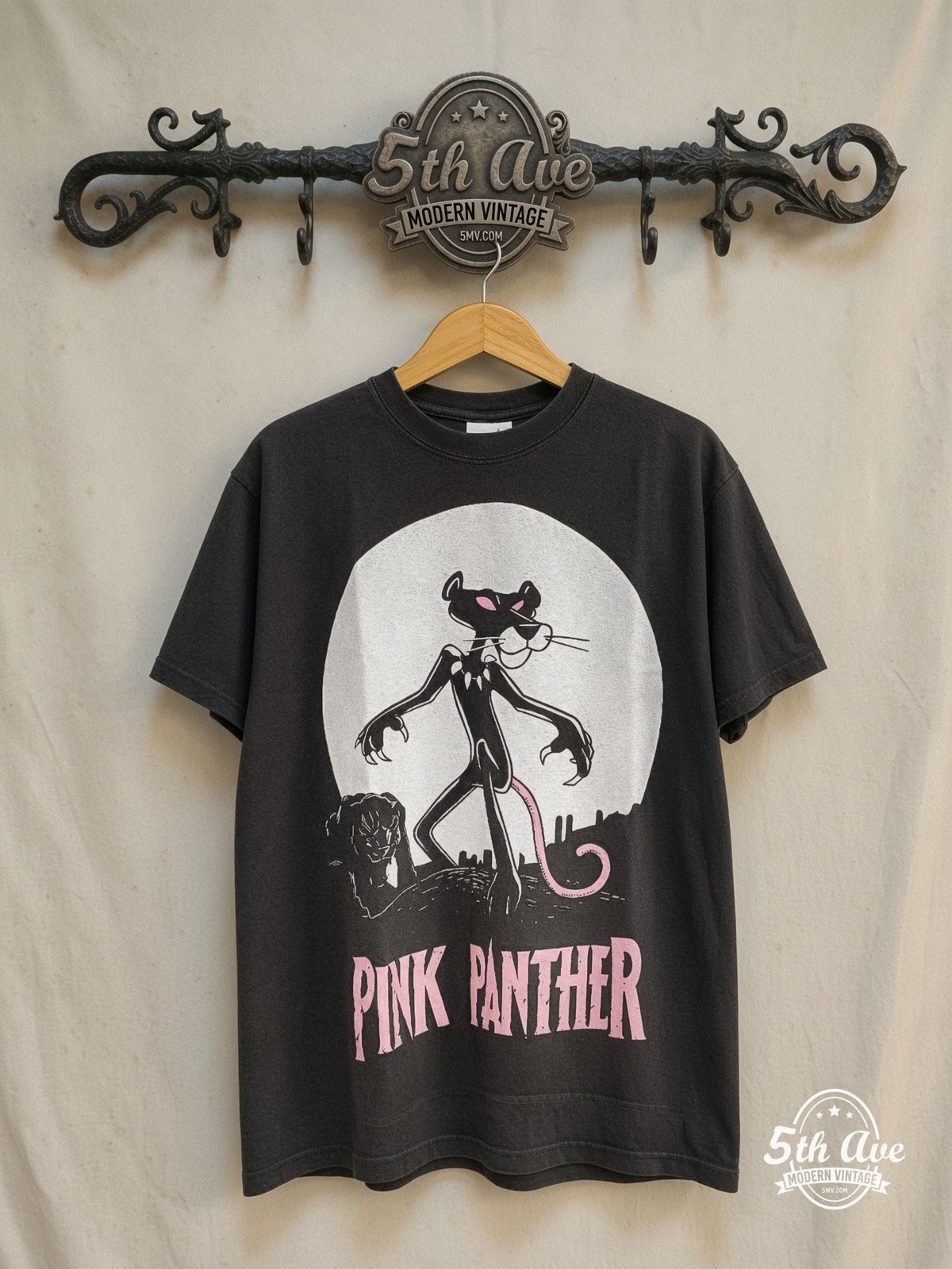 The Pink Panther – Its Always Pink Inside – New Vintage Graphic Tee — front on locked cream ornate 5th Ave rack
