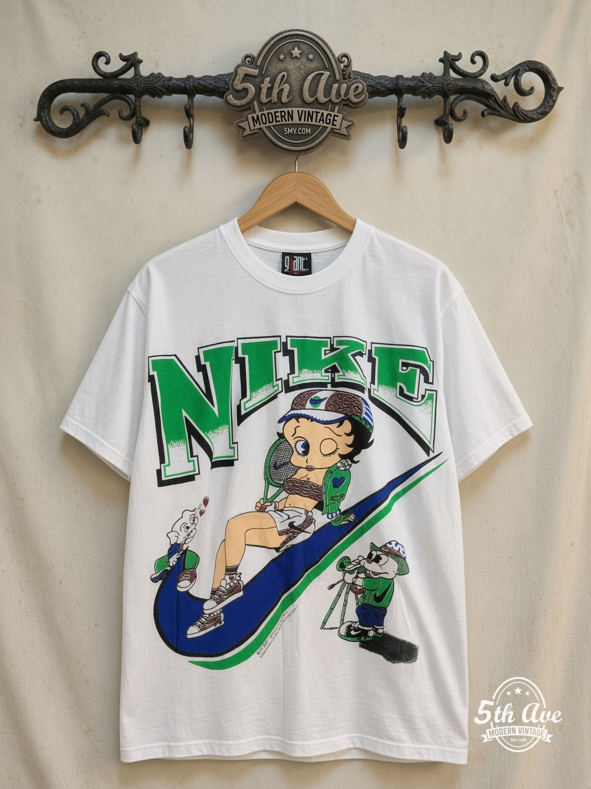 Betty Boop – Betty Boop x Nike – New Vintage Graphic Tee — front on locked cream ornate 5th Ave rack