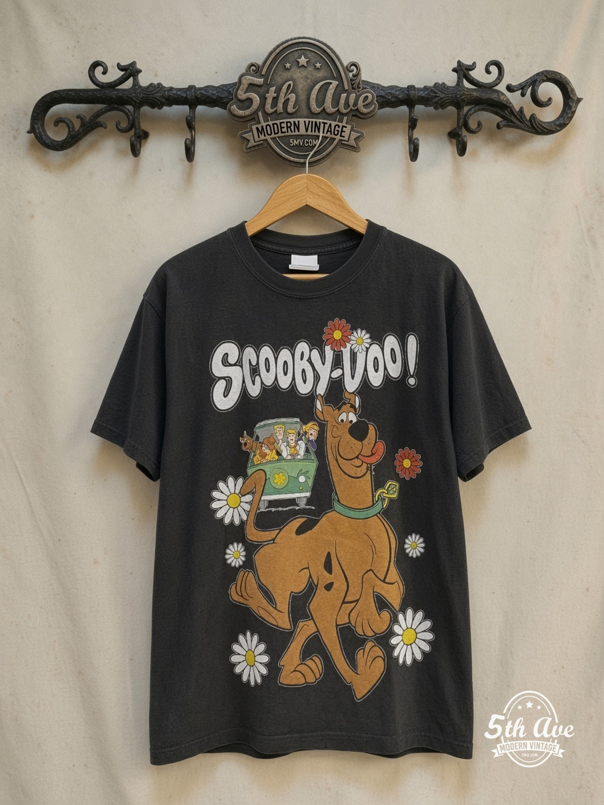 Scooby-Doo – Where Are You? – New Vintage Graphic Tee — front on locked cream ornate 5th Ave rack