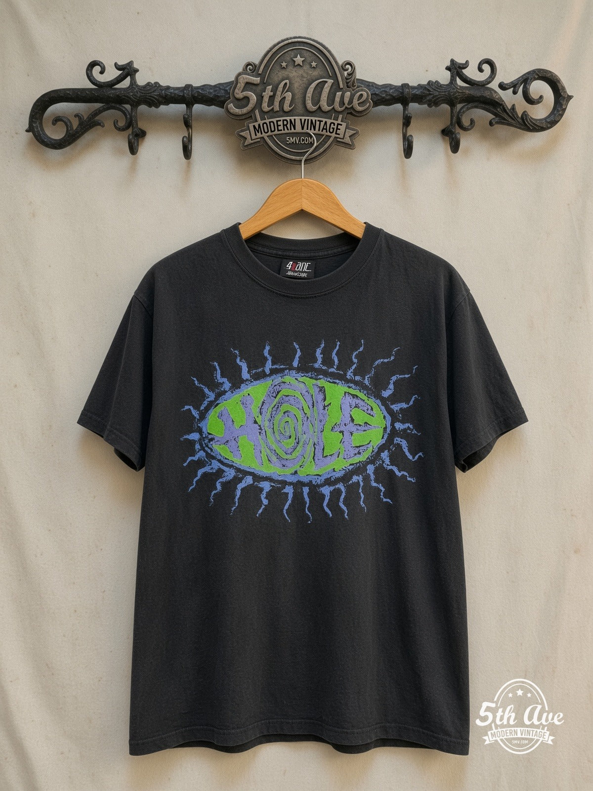 Hole – Use Once and Destroy – Vintage Band T-Shirt — front on locked cream ornate 5th Ave rack