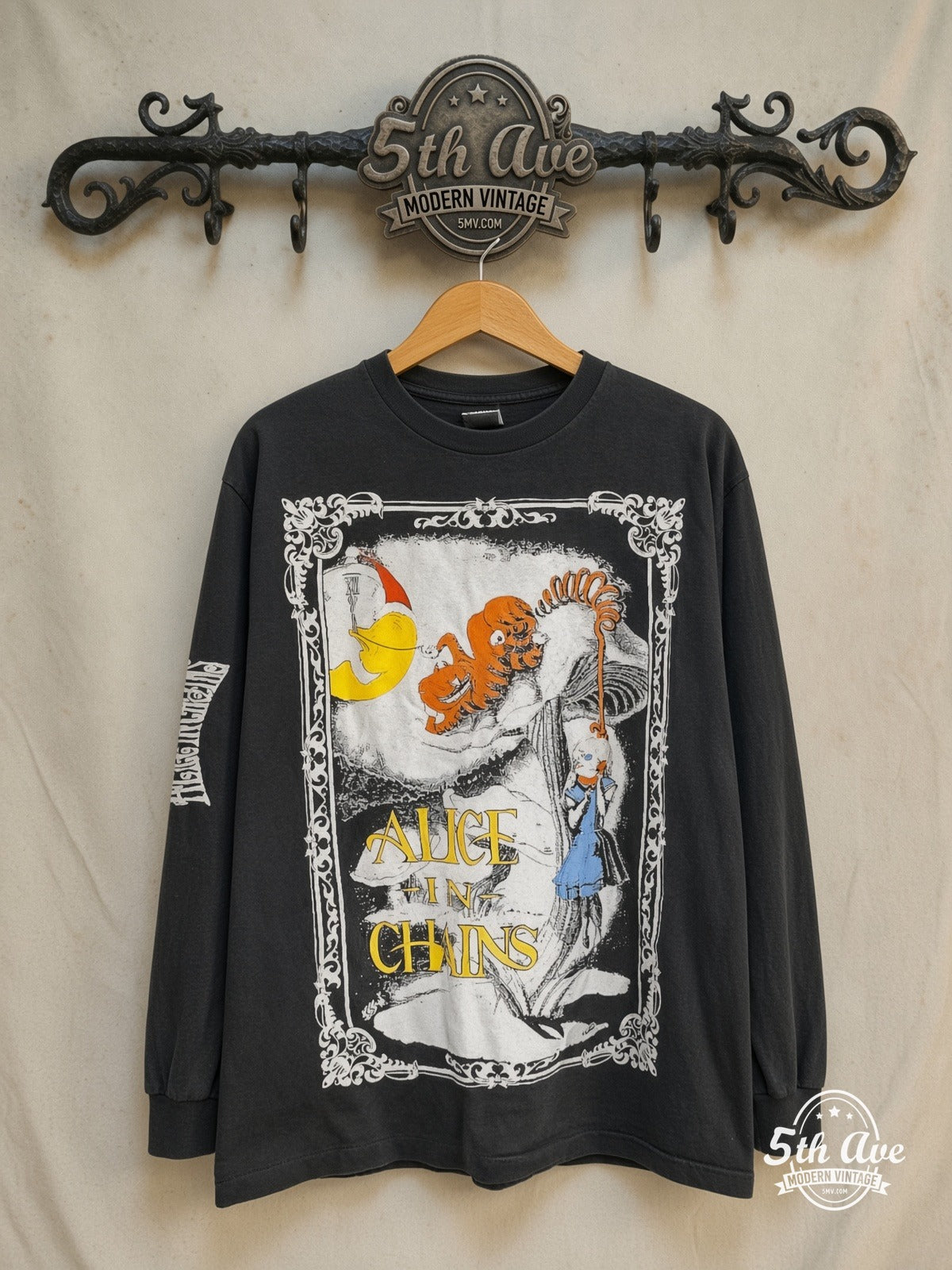 Alice in Chains – In Wonderland – Vintage Band T-Shirt — front on locked cream ornate 5th Ave rack