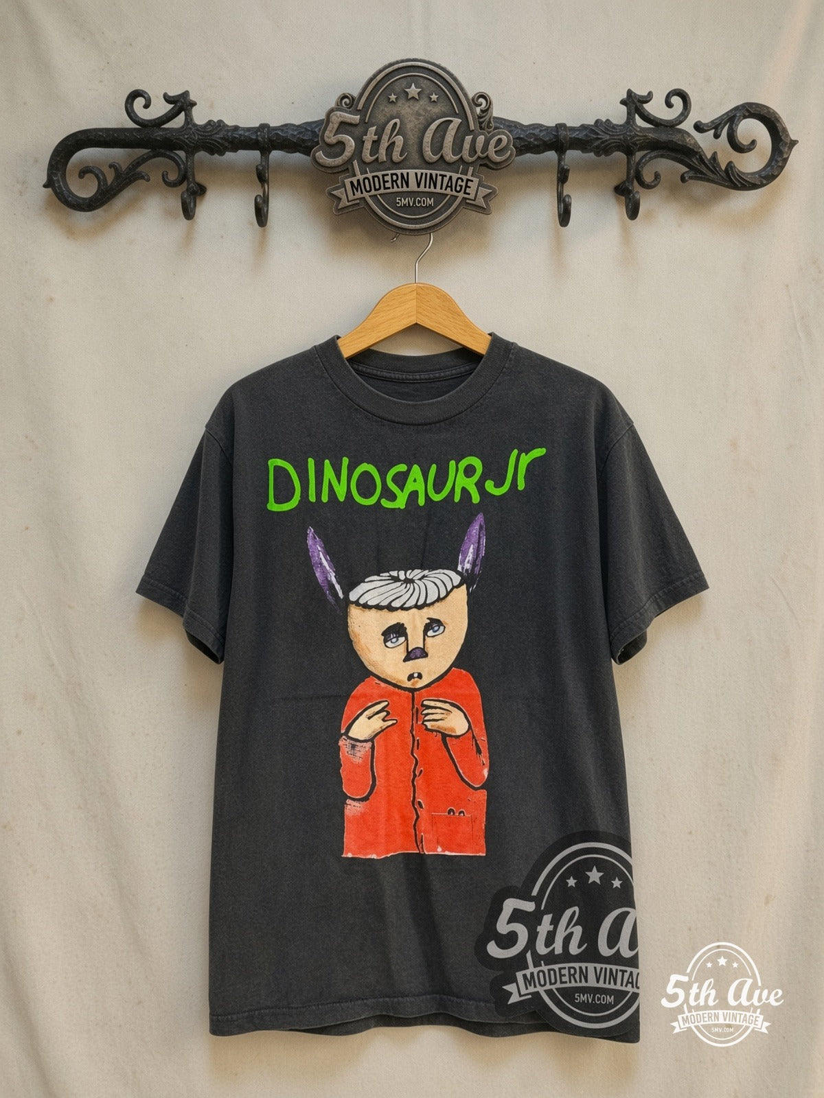 Dinosaur Jr. – Without a Sound – Vintage Band T-Shirt — front on locked cream ornate 5th Ave rack