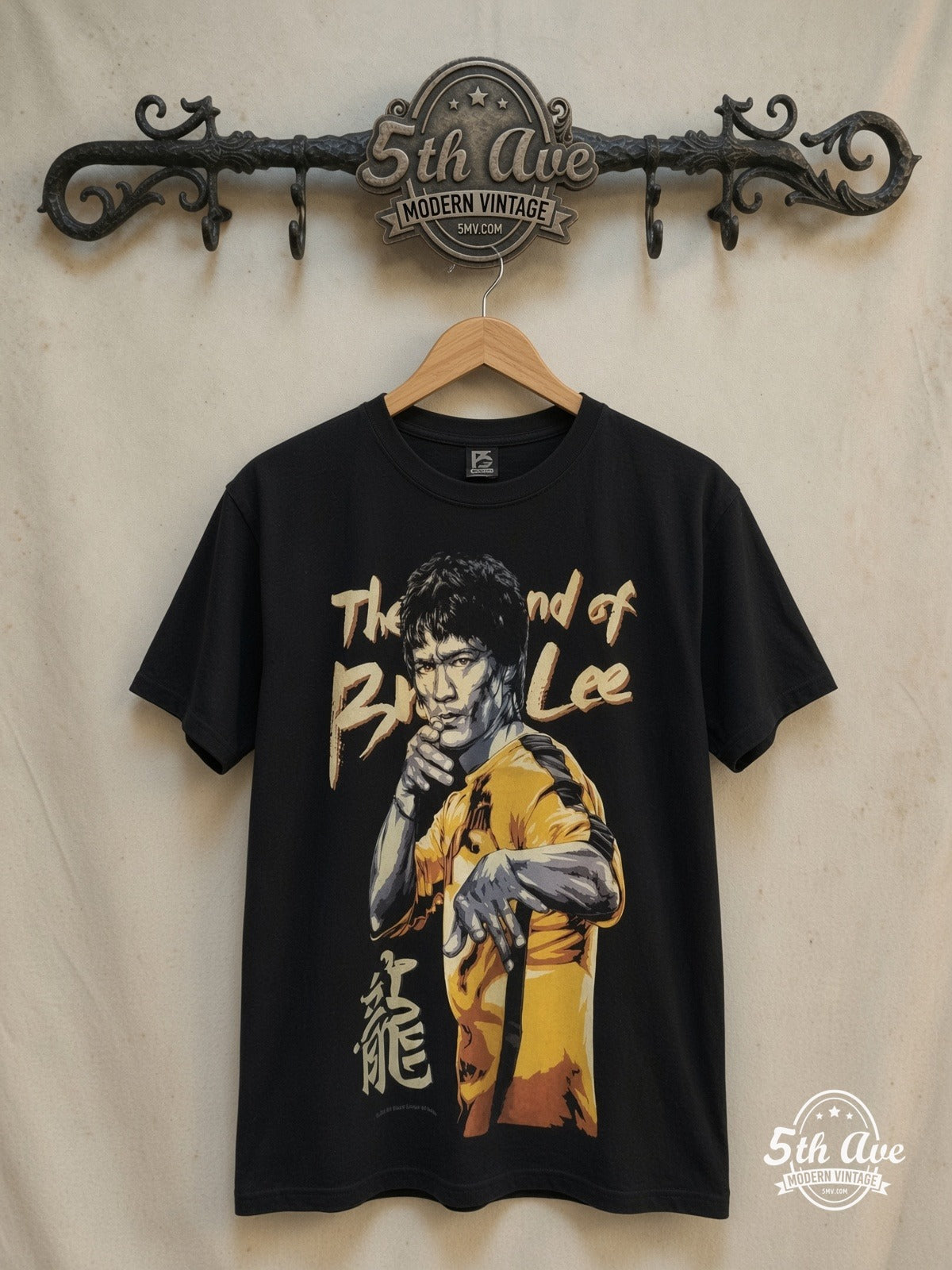 Bruce Lee – Enter the Legend – Vintage Movie Tee — front on locked cream ornate 5th Ave rack
