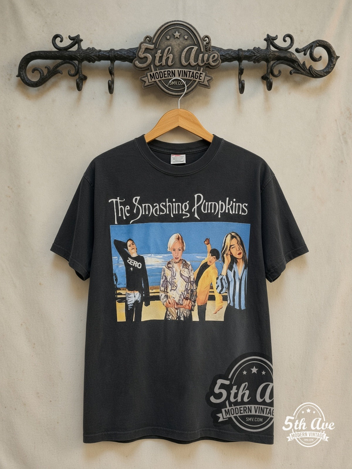 The Smashing Pumpkins – Tonight Tonight – Vintage Band T-Shirt — front on locked cream ornate 5th Ave rack