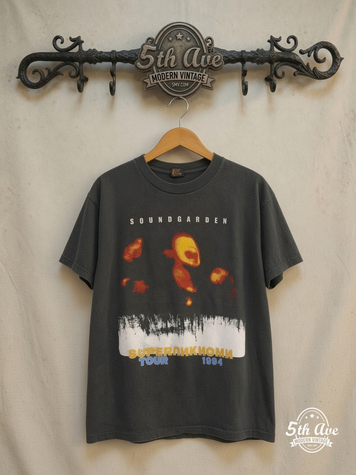 Soundgarden – Superunknown – Vintage Band T-Shirt — front on locked cream ornate 5th Ave rack