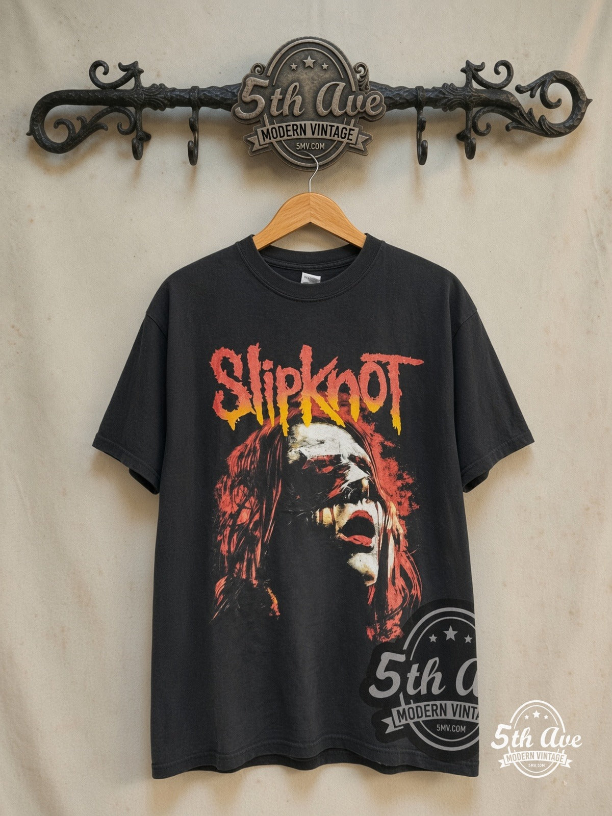 Slipknot – Blindfold – Vintage Band T-Shirt — front on locked cream ornate 5th Ave rack