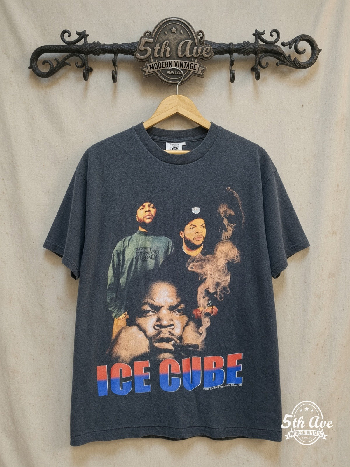 Ice Cube – Vintage Band T-Shirt — front on locked cream ornate 5th Ave rack