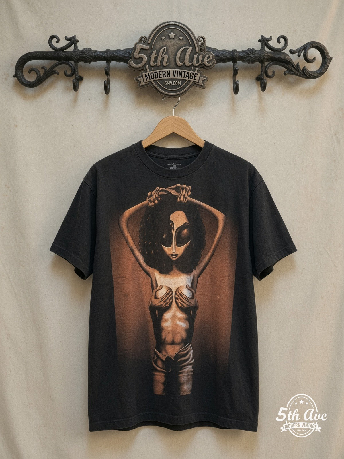 Janet Jackson AlienT-Shirt — front on locked cream ornate 5th Ave rack