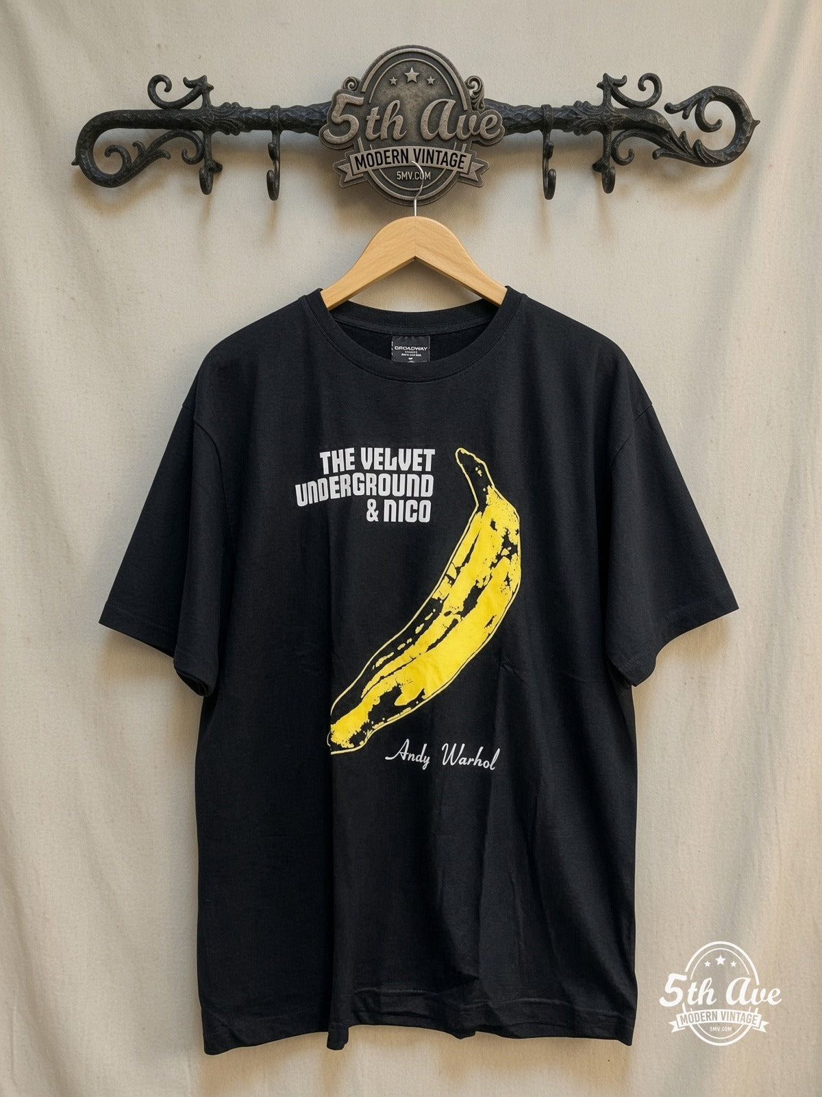 The Velvet Underground – Vintage Band T-Shirt — front on locked cream ornate 5th Ave rack