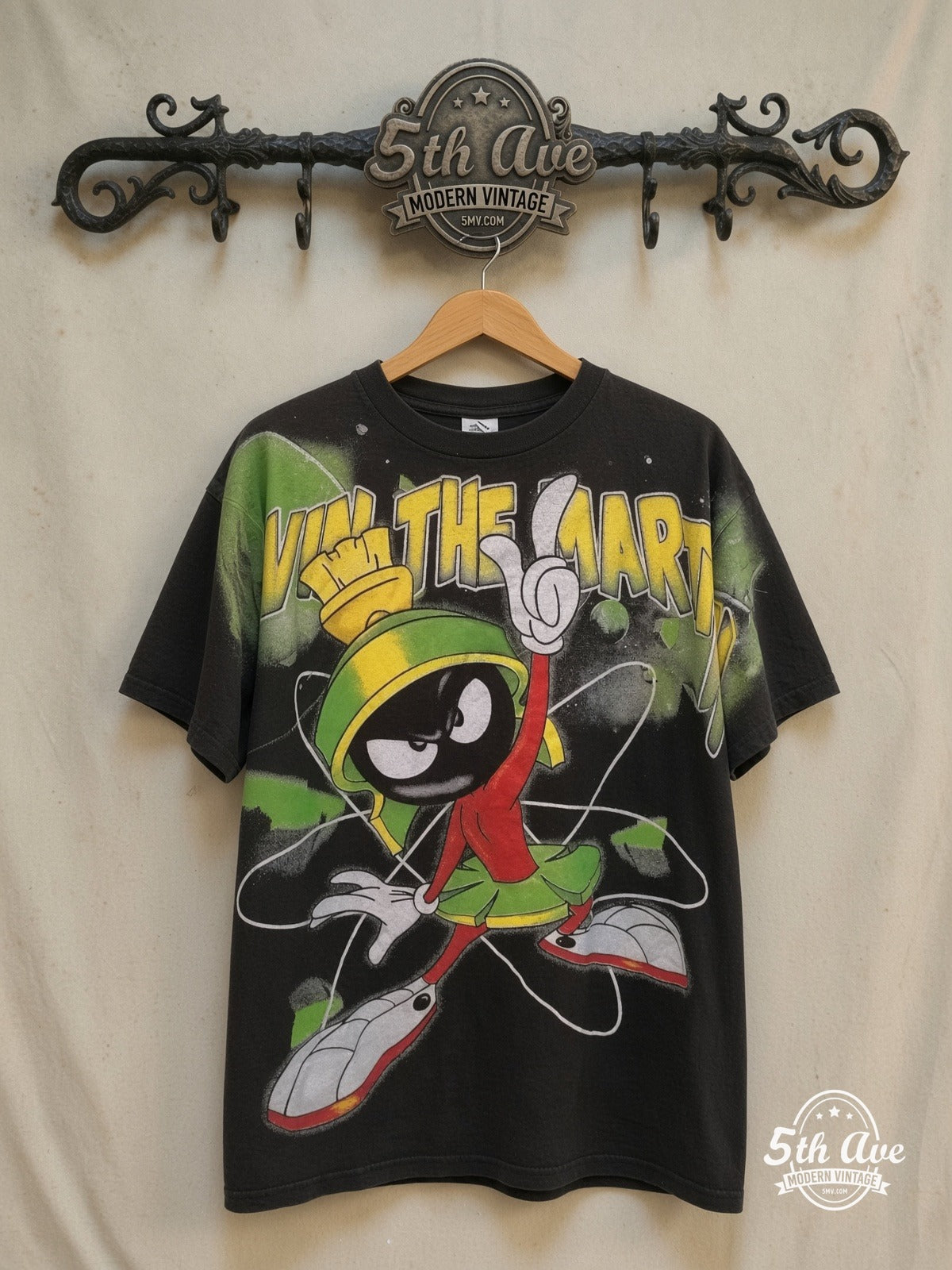 Marvin the Martian – I Don't Think So – New Vintage Graphic Tee — front on locked cream ornate 5th Ave rack