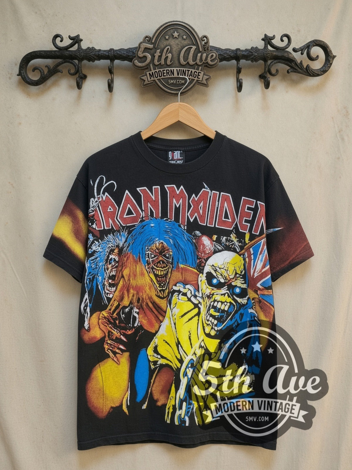 90s Iron Maiden オーバープリント バンド Tシャツ XL Iron Maiden Artwork All Over Print Vintage Band T-Shirt