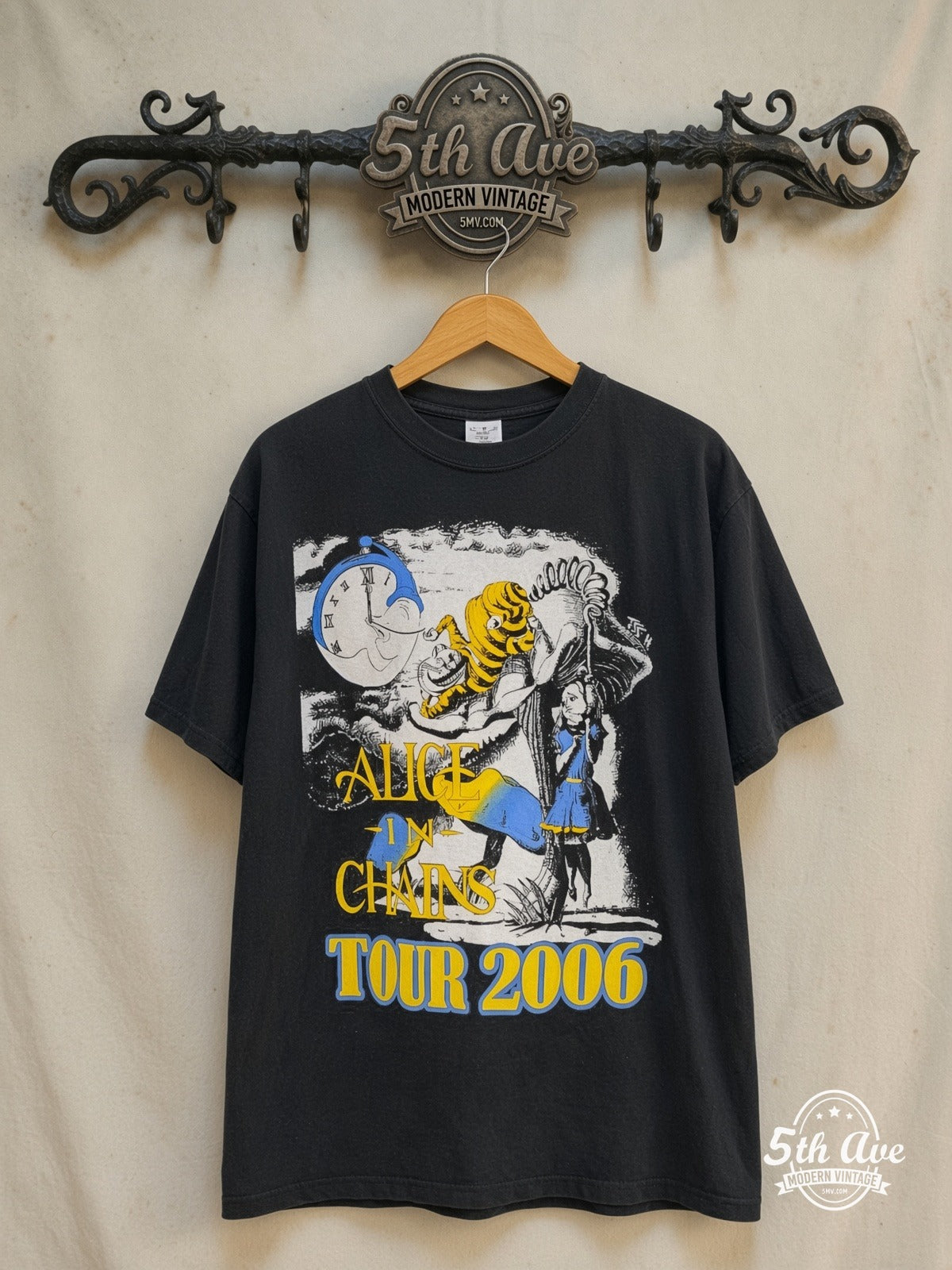 Alice in Chains – Fall Tour 2006 – Vintage Band T-Shirt — front on locked cream ornate 5th Ave rack
