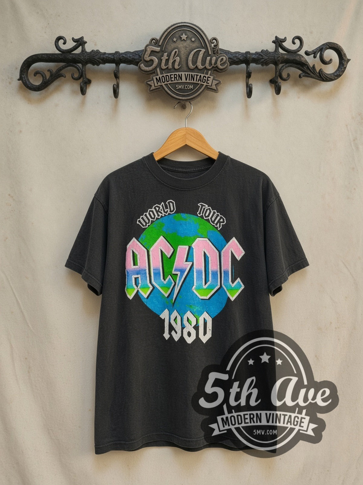 AC/DC Back in Black World Tour 1980 Black Vintage Band T-Shirt