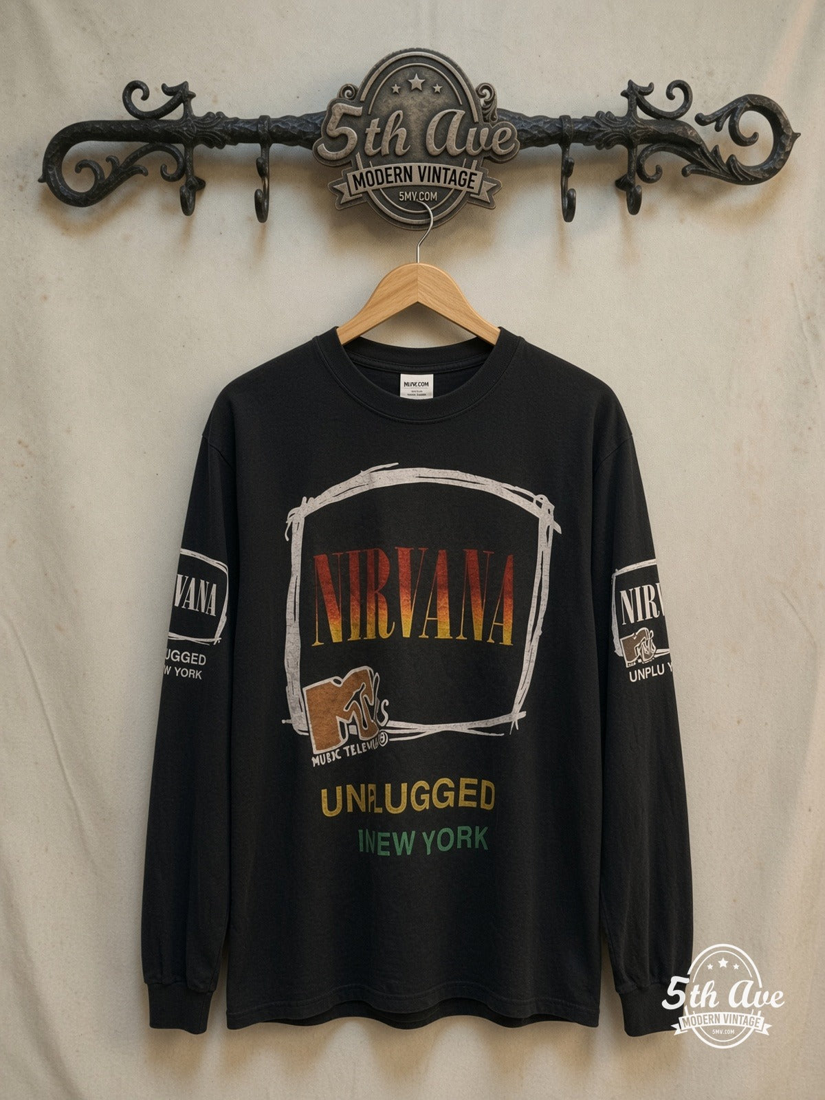 Nirvana Long Sleeve long sleeve t-shirt, front view on a display rack