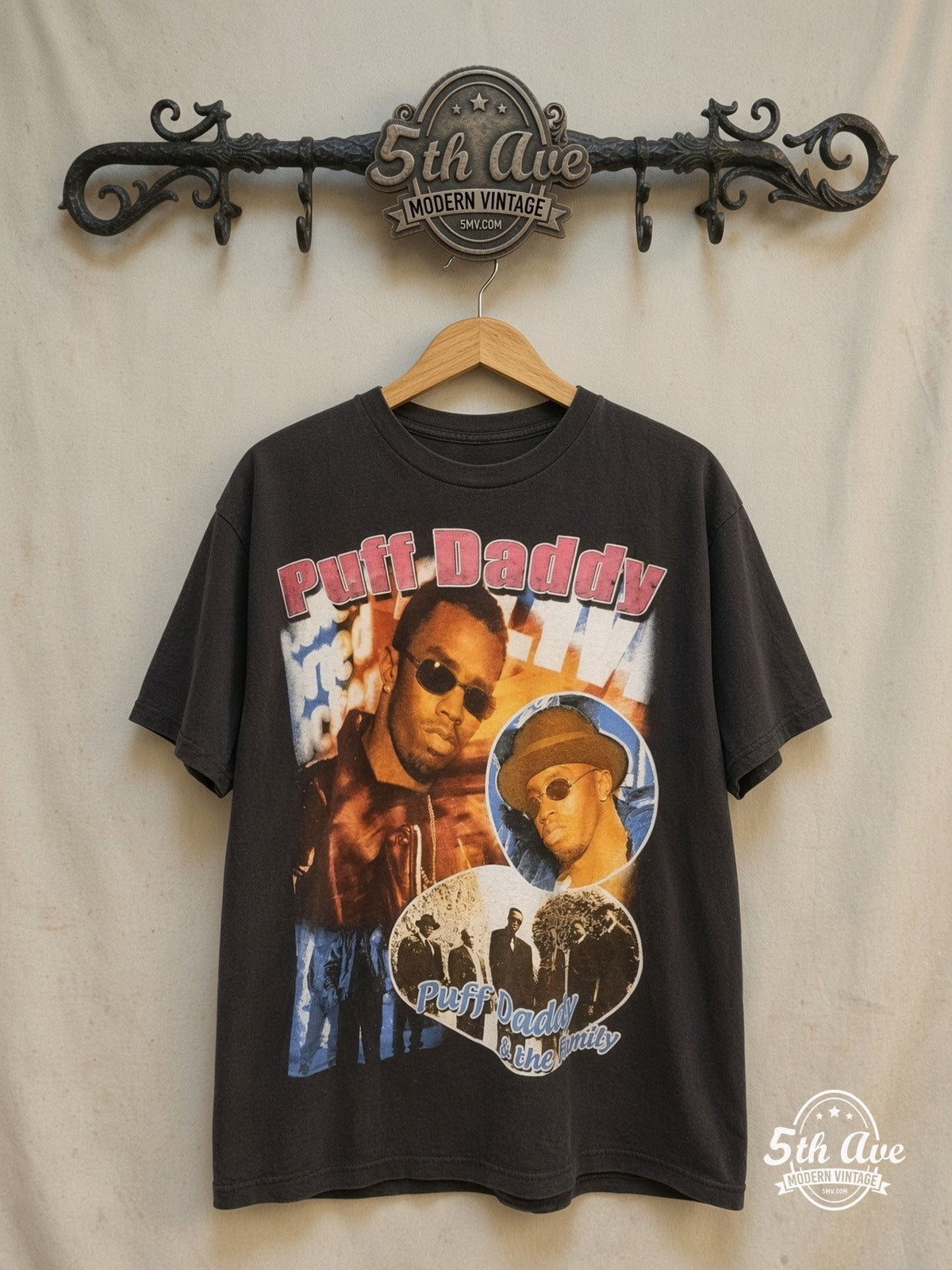 Puff Daddy – t shirt – Vintage Band T-Shirt — front on locked cream ornate 5th Ave rack