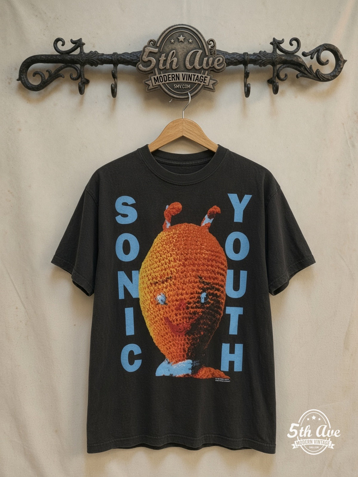 Sonic Youth – Dirty – Vintage Band T-Shirt — front on locked cream ornate 5th Ave rack