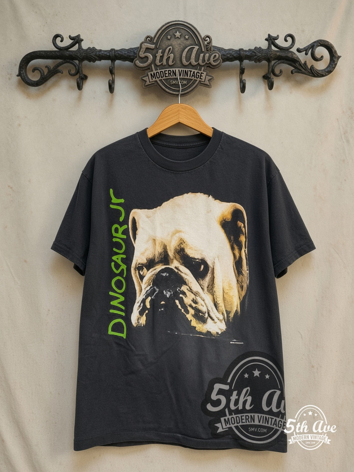 Dinosaur Jr. 'Whatever's Cool with Me' - Vintage Reprint Band T-Shirt — front on locked cream ornate 5th Ave rack