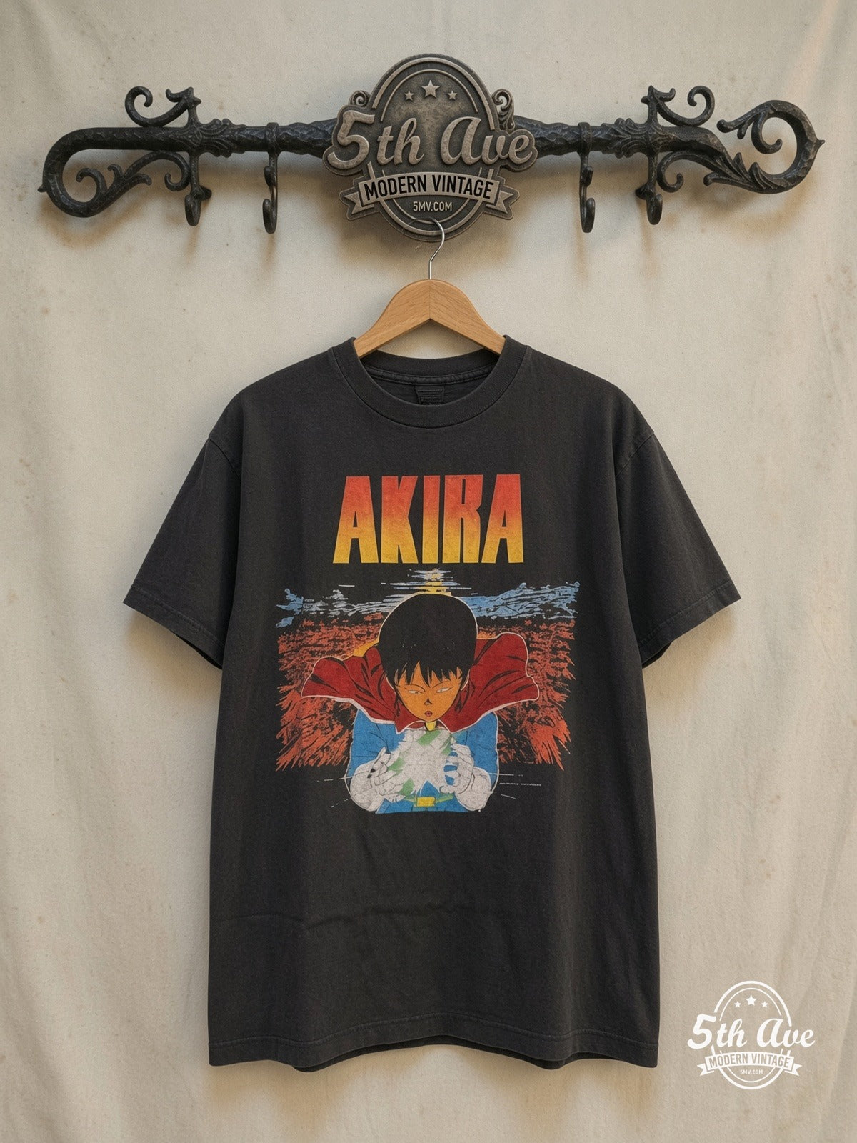 Akira – Kaneda Glowing Energy Orb – Vintage Anime Tee — front on locked cream ornate 5th Ave rack