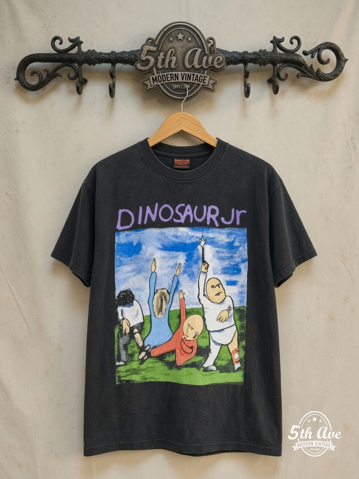 Dinosaur Jr. - Vintage Reprint Band T-Shirt — front on locked cream ornate 5th Ave rack