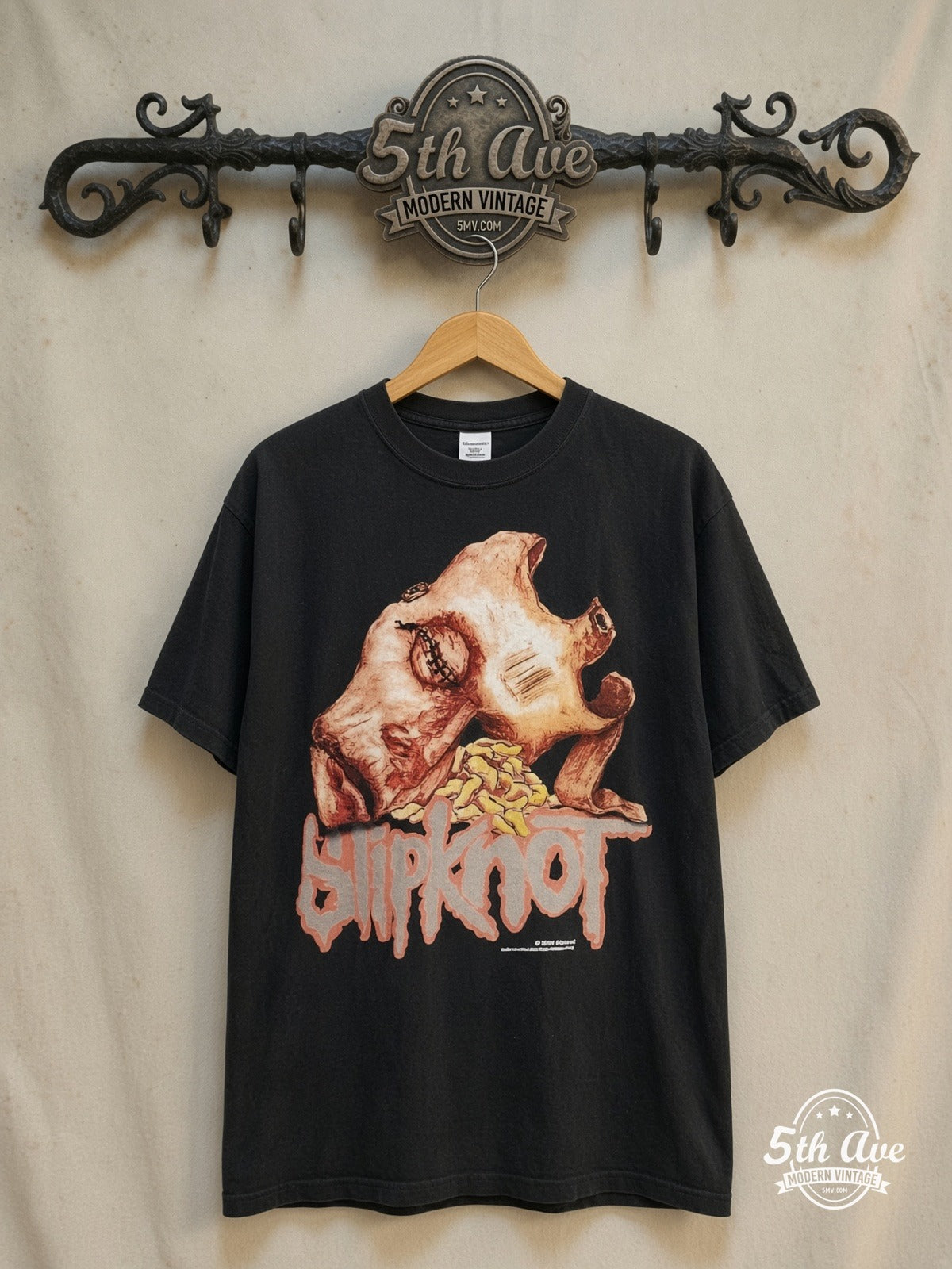 Slipknot – Fear Of God – Vintage Band T-Shirt — front on locked cream ornate 5th Ave rack