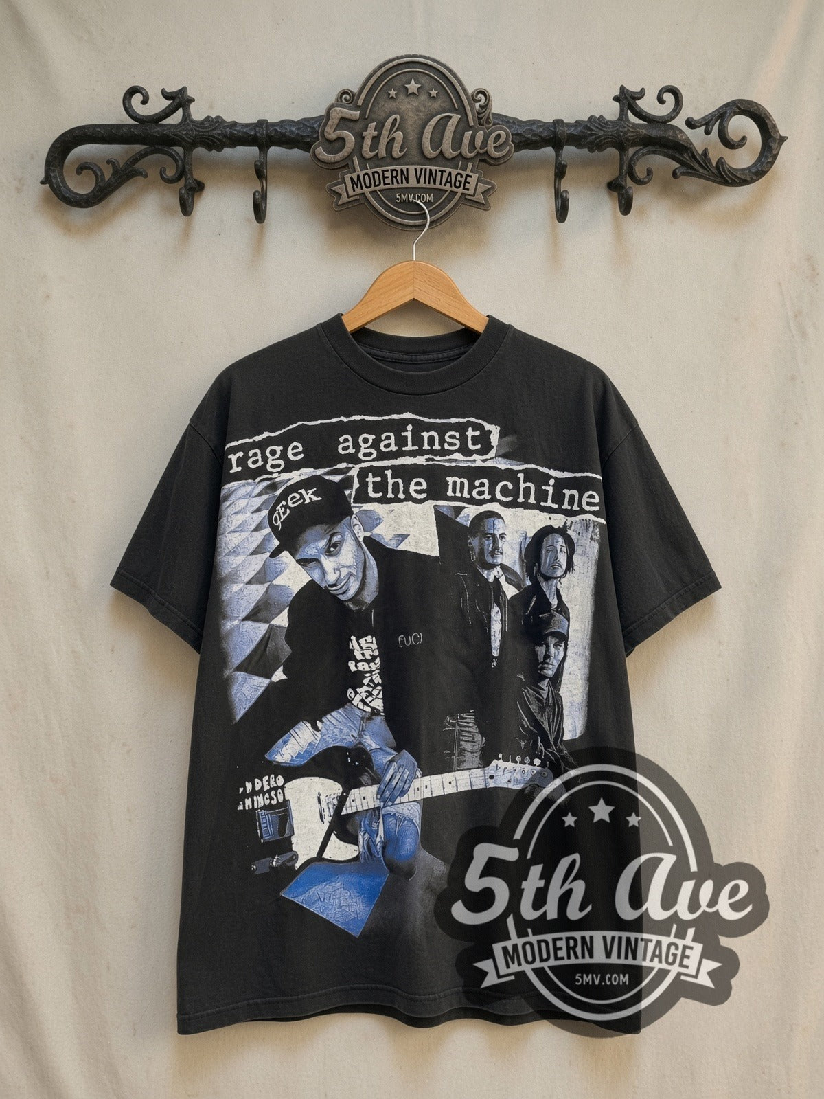 Rage All Over Print Vintage Band T-Shirt | Bombtrack Red Blue