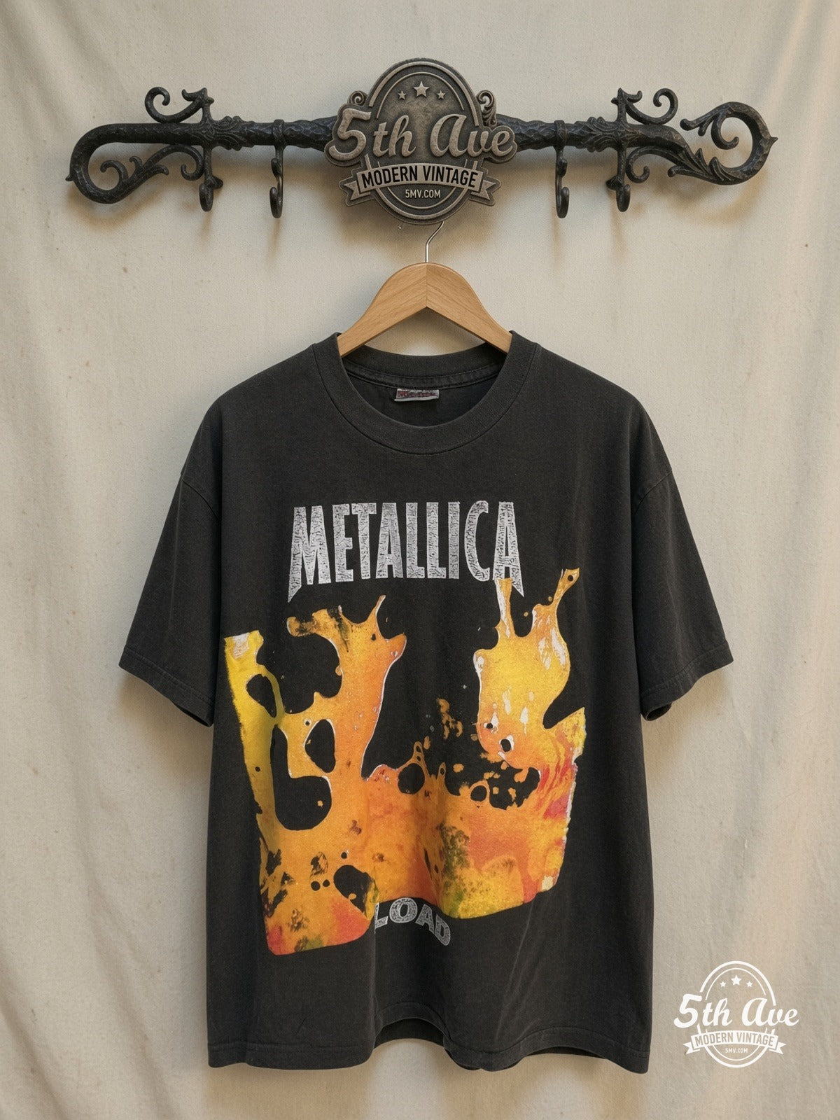 Metallica Load T-Shirt — front on locked cream ornate 5th Ave rack