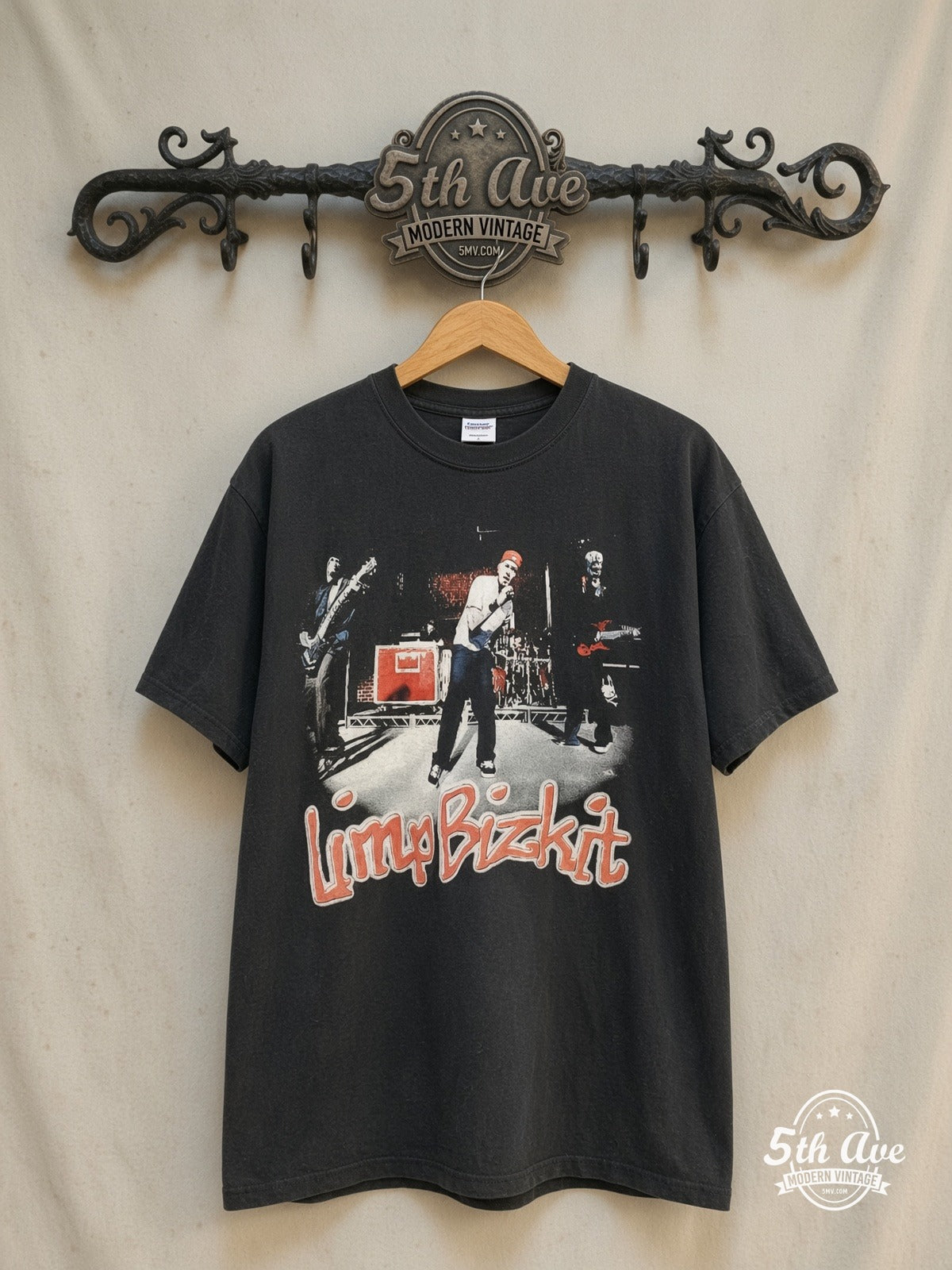 Limp Bizkit – Nookie – Vintage Band T-Shirt — front on locked cream ornate 5th Ave rack