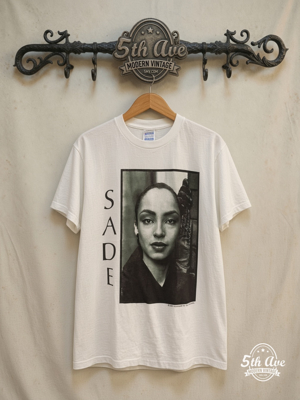 Sade – World Tour 1993 – Vintage Band T-Shirt — front on locked cream ornate 5th Ave rack