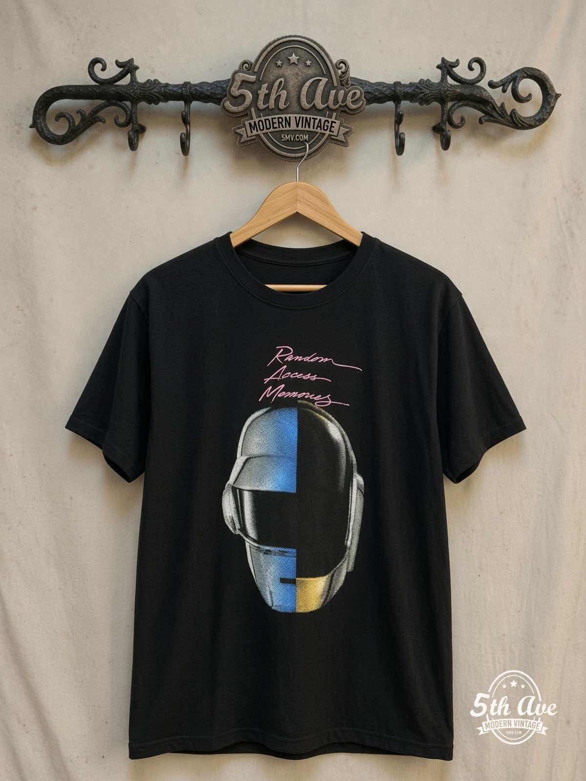 Daft Punk – Random Access Memories – Vintage Band T-Shirt front on locked cream ornate 5th Ave rack