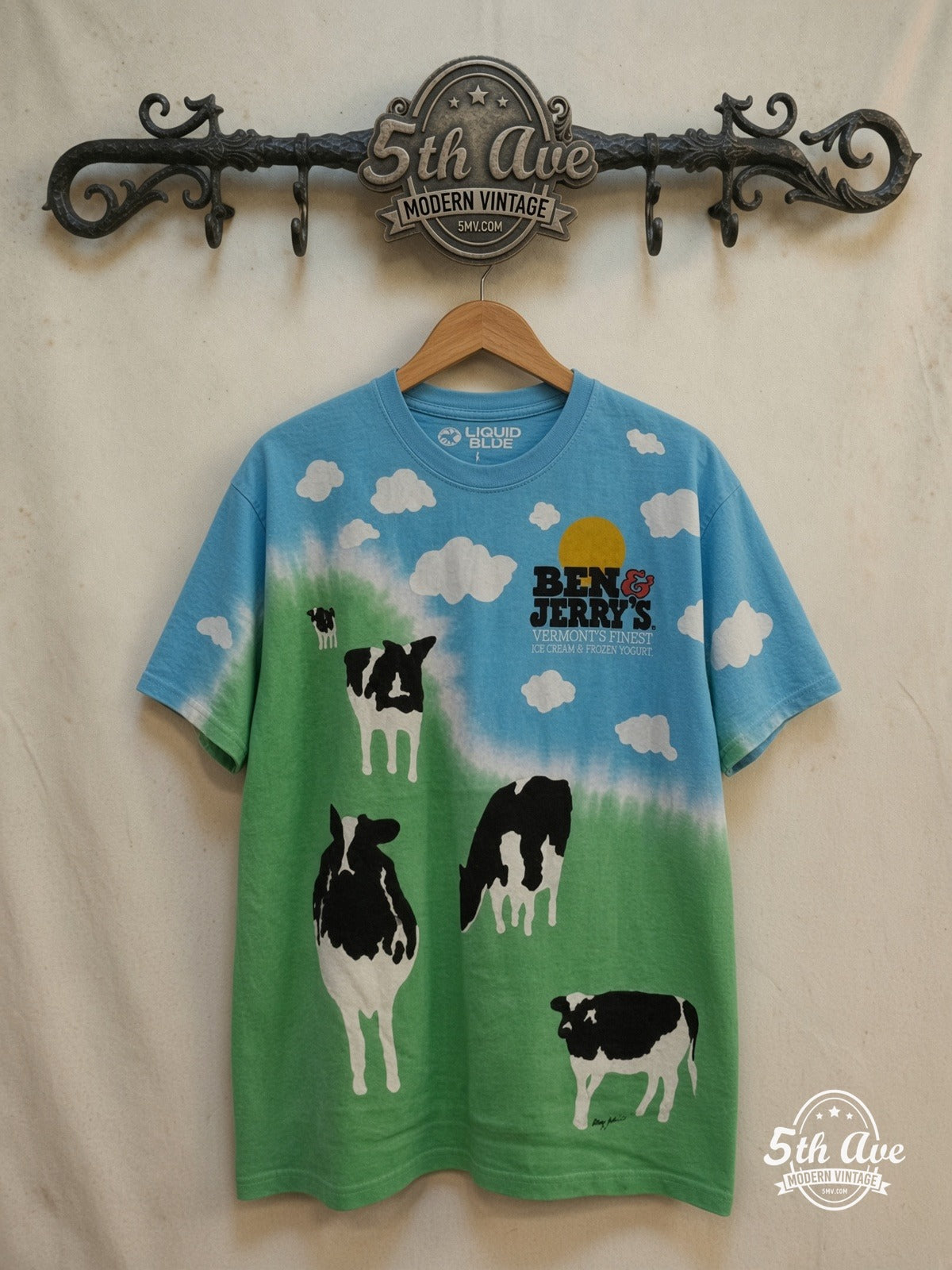 Ben & Jerry – Euphoria – All Over Print – Vintage Graphic Tee — front on locked cream ornate 5th Ave rack