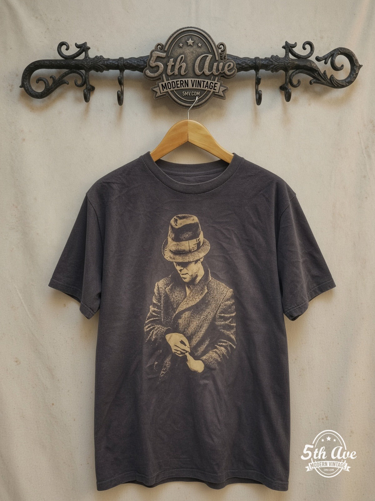 Tom Waits – Vintage Band T-Shirt — front on locked cream ornate 5th Ave rack