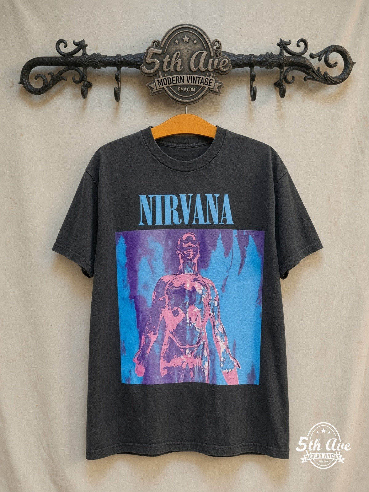 Nirvana Sliver Anatomical Charcoal vintage band t-shirt on rack