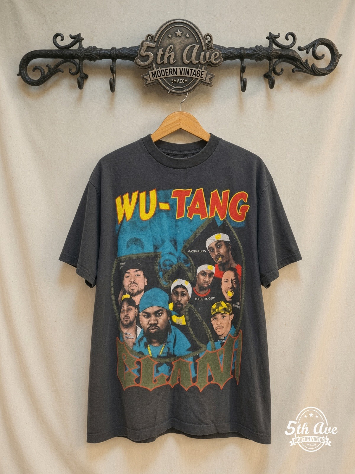Wu-Tang Clan / Raekwon – Ice Cream – Vintage Band T-Shirt — front on locked cream ornate 5th Ave rack