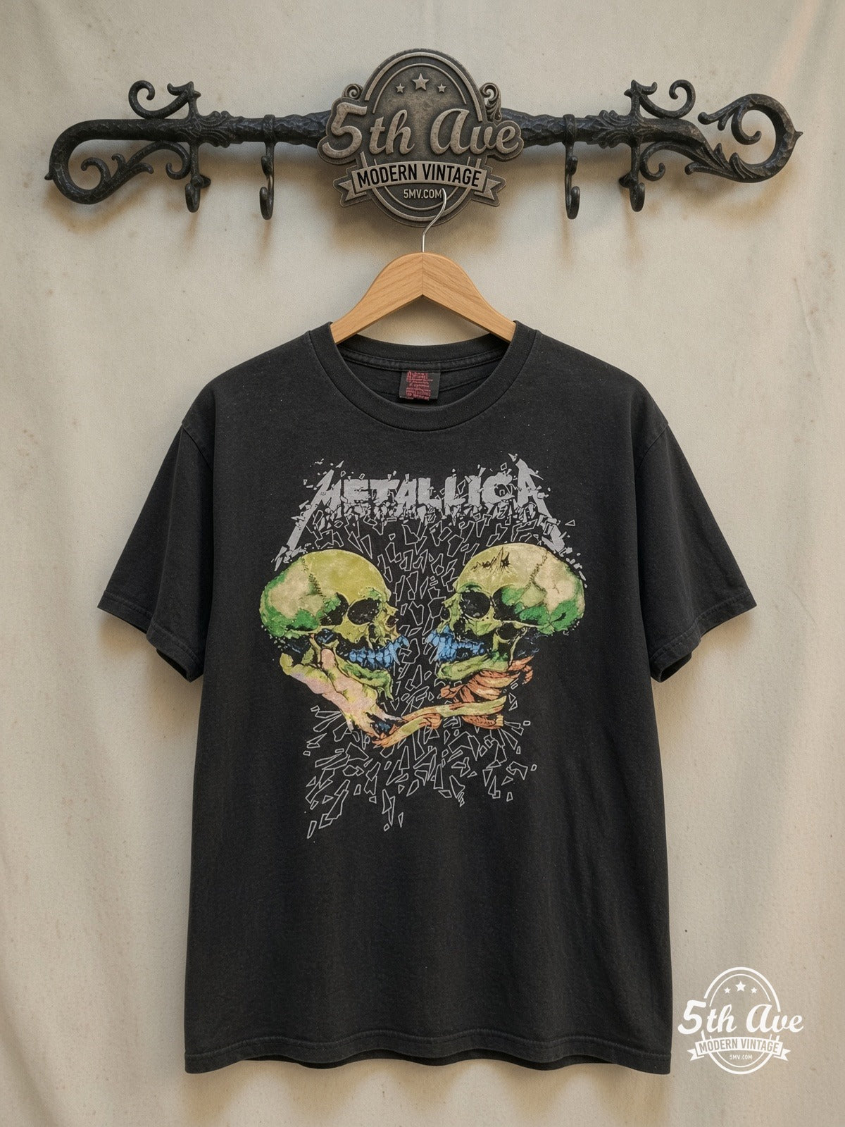 Metallica – Sad but True – Vintage Band T-Shirt — front on locked cream ornate 5th Ave rack