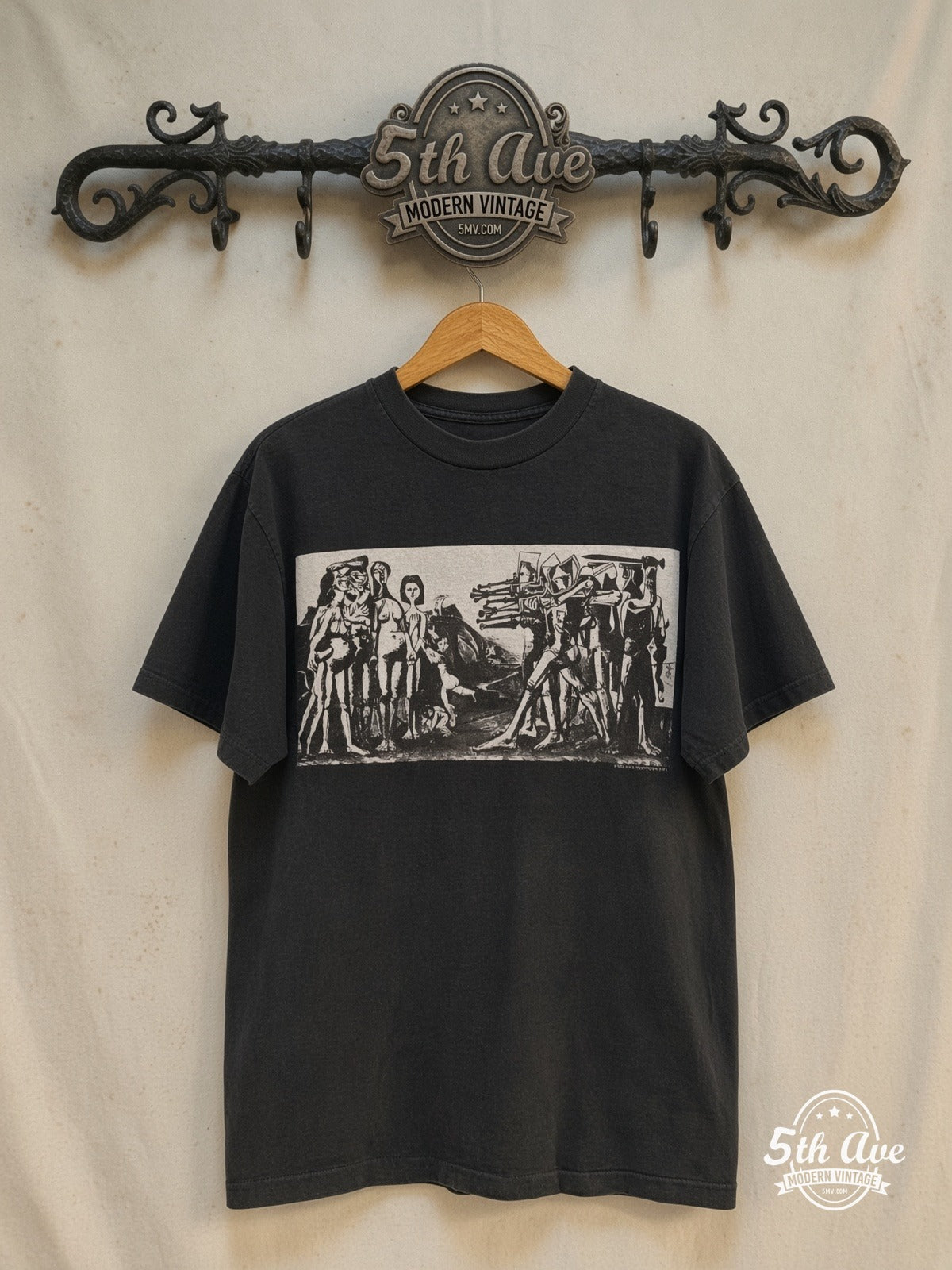 Nirvana – 1993 Concert Lineup – Vintage Band T-Shirt — front on locked cream ornate 5th Ave rack