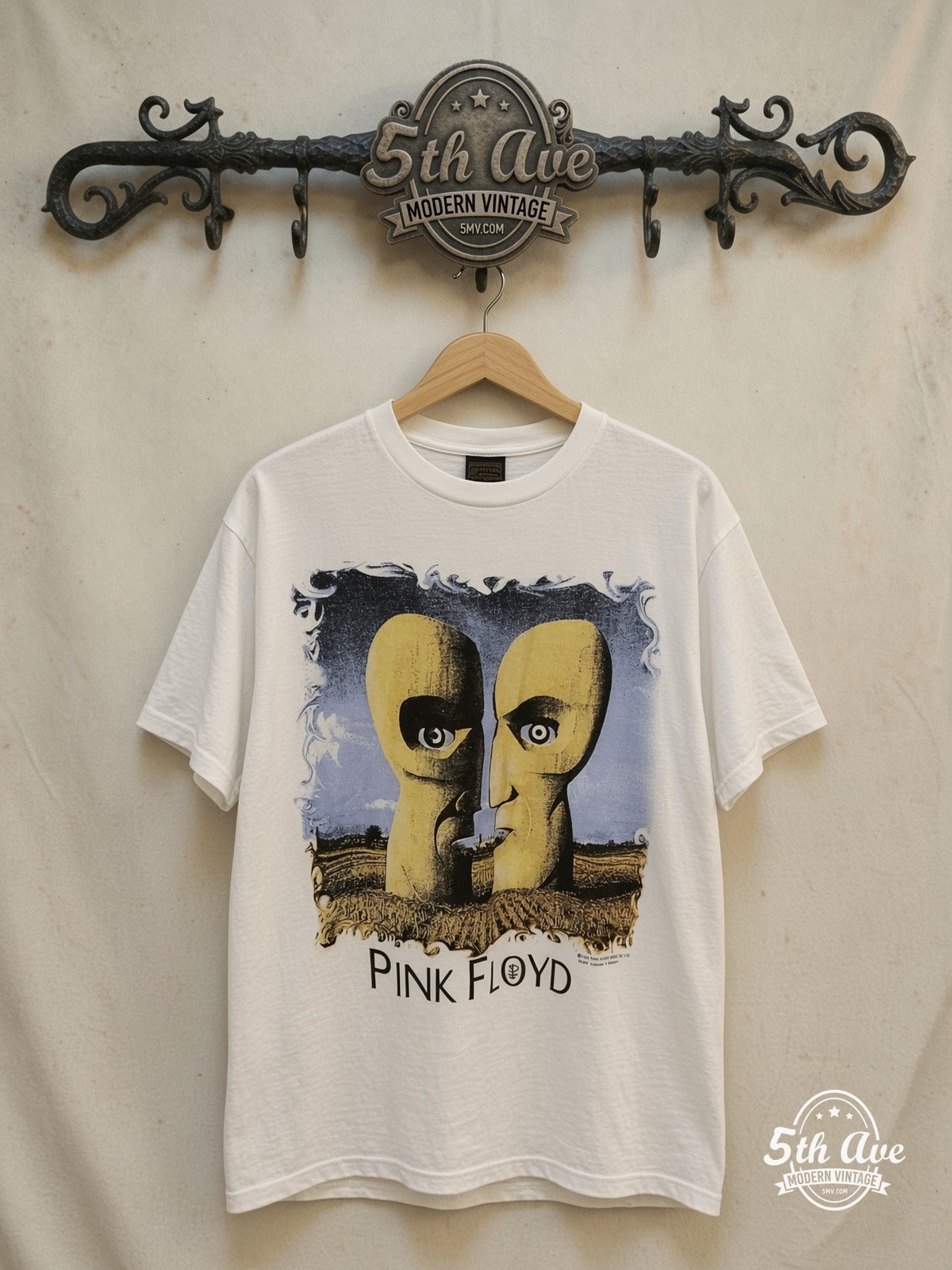 Pink Floyd – North American Tour – Vintage Band T-Shirt — front on locked cream ornate 5th Ave rack
