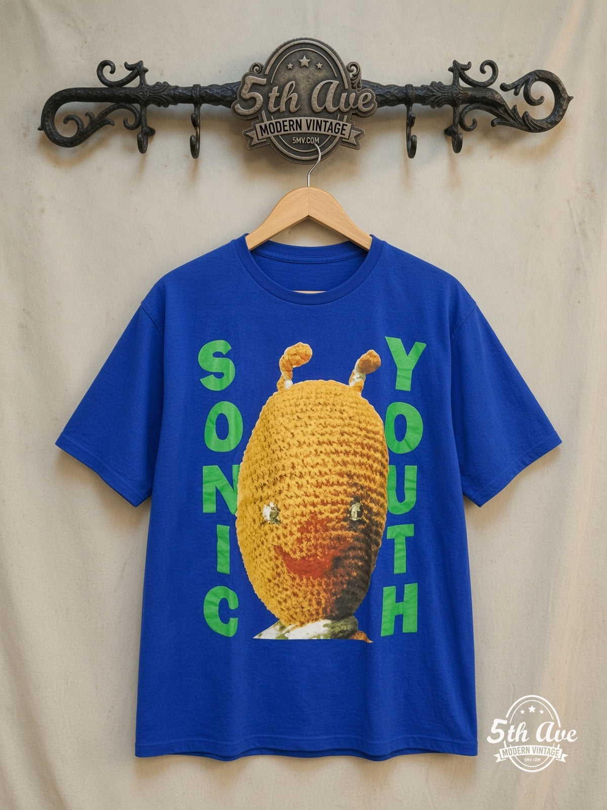 Sonic Youth Dirty vintage band t-shirt, front view on a display rack
