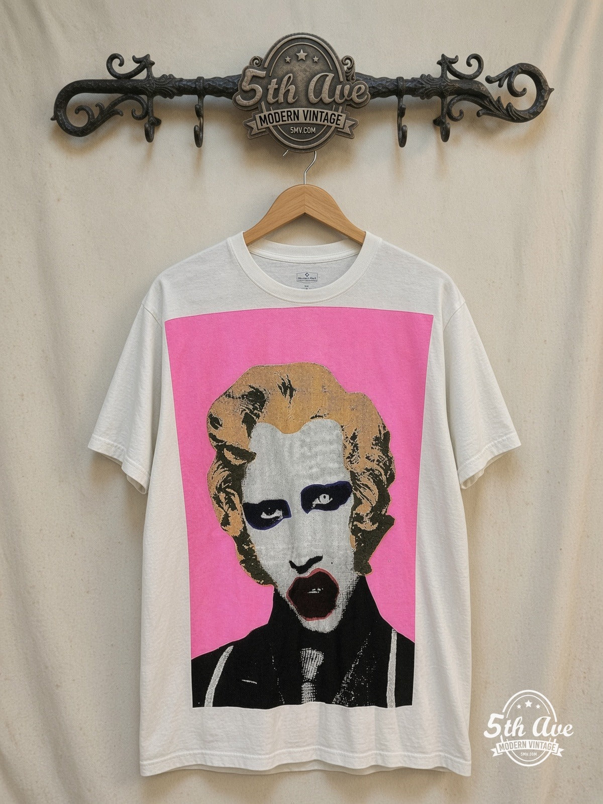 Marilyn Manson – Pop Art – Vintage Band T-Shirt — front on locked cream ornate 5th Ave rack