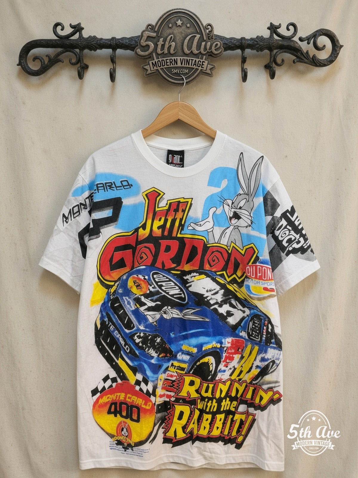 NASCAR Bugs Bunny Jeff Gordon All Over Print vintage graphic tee on rack