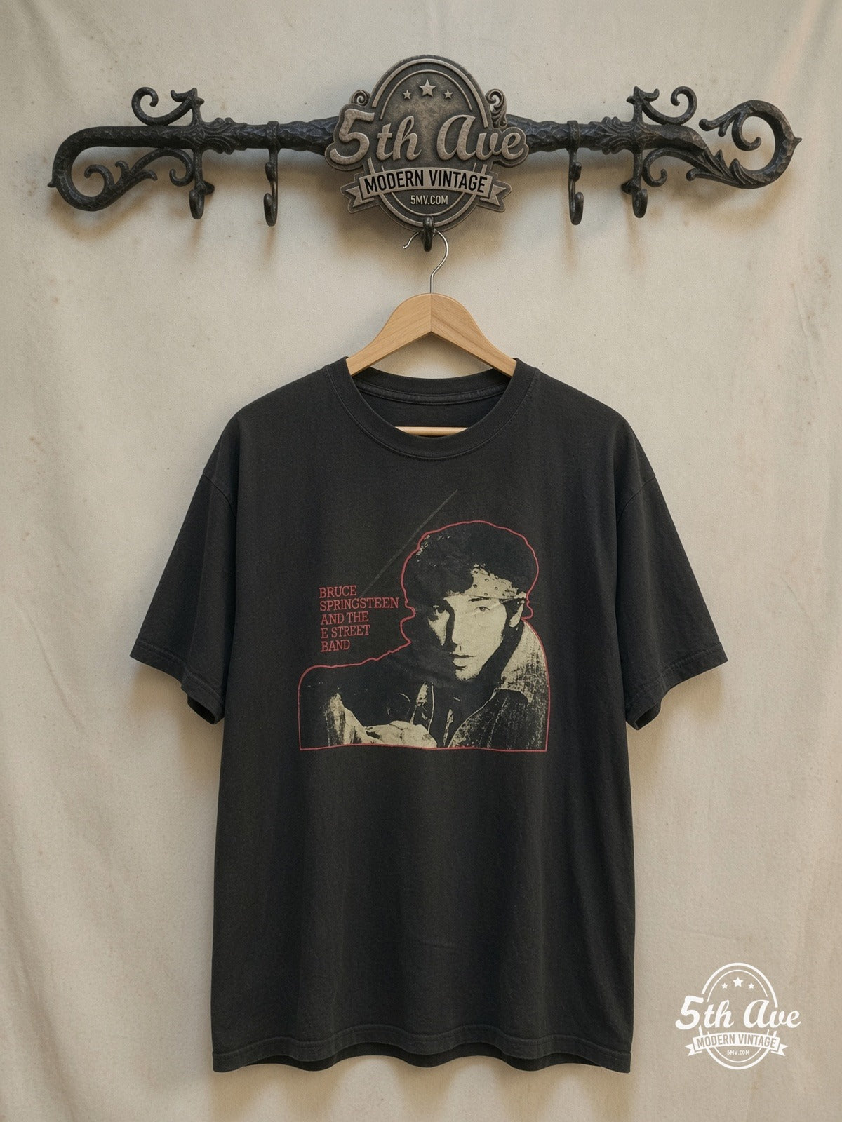 Bruce Springsteen – Vintage Band T-Shirt — front on locked cream ornate 5th Ave rack