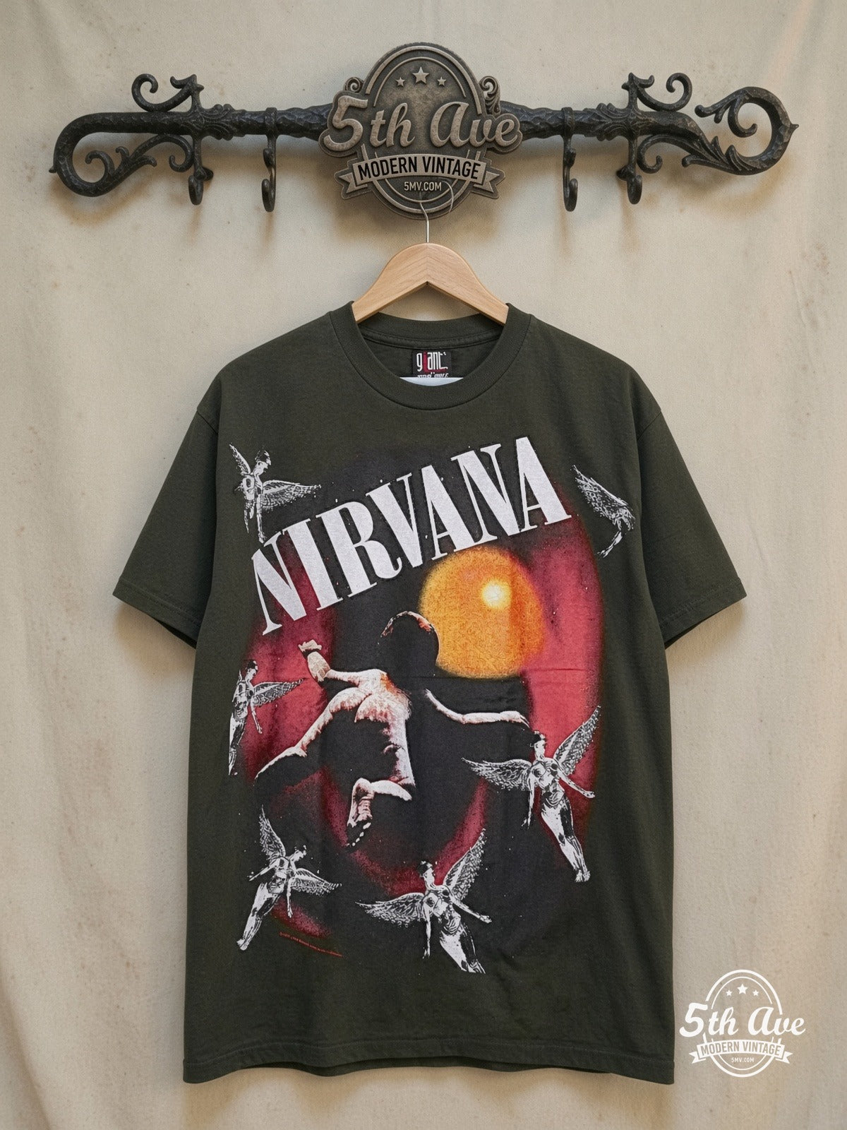 Nirvana Falling Angels vintage band t-shirt on rack