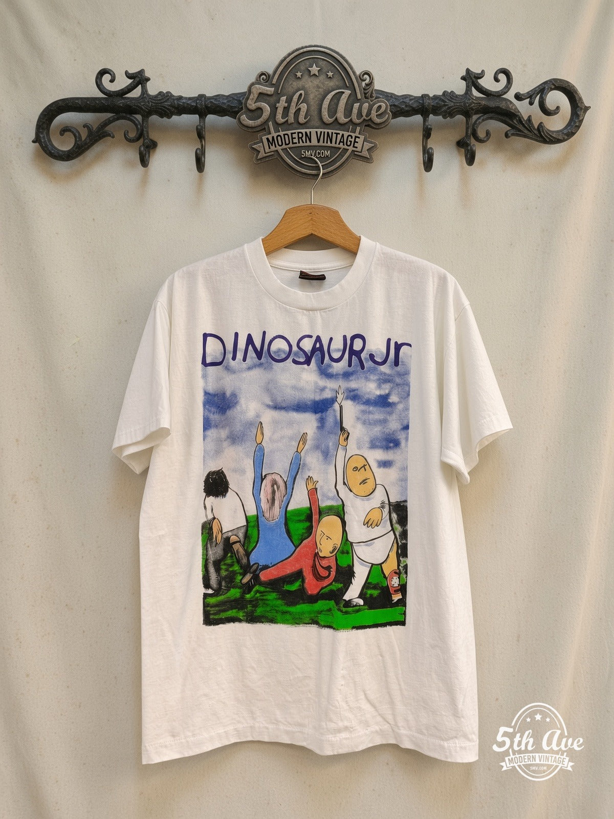 Dinosaur Jr – Australasia / Japan 1995 – Vintage Band T-Shirt — front on locked cream ornate 5th Ave rack