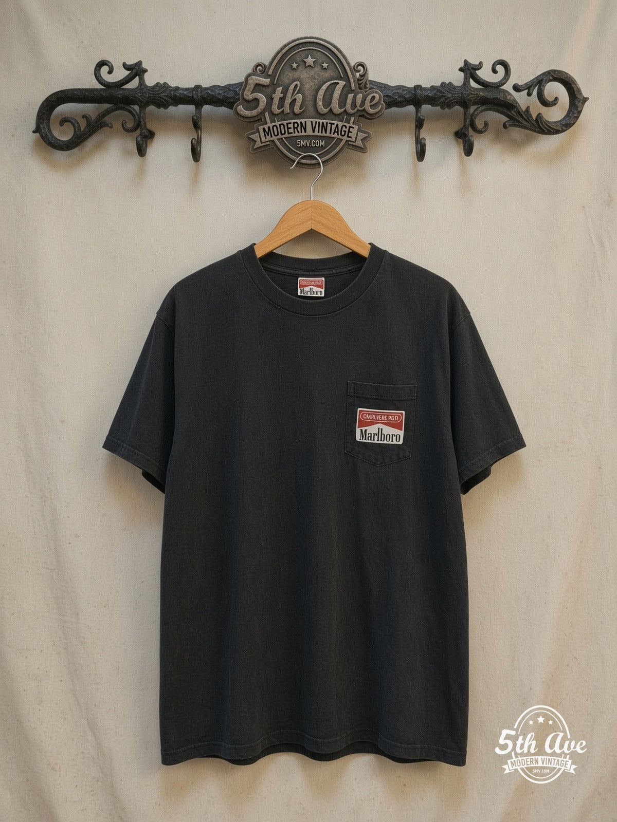 Marlboro – Rattlesnake – Vintage Graphic Tee — front on locked cream ornate 5th Ave rack