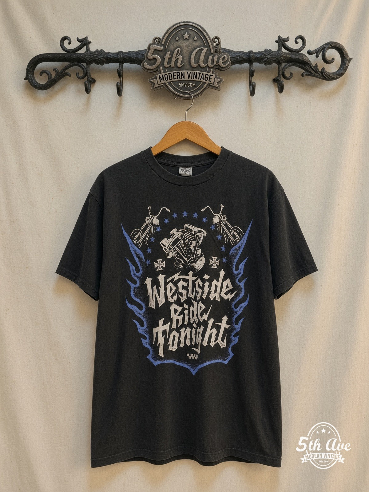 West Coast Choppers – Westside Ride Tonight Long Sleeve – Vintage Band T-Shirt — front on locked cream ornate 5th Ave rack