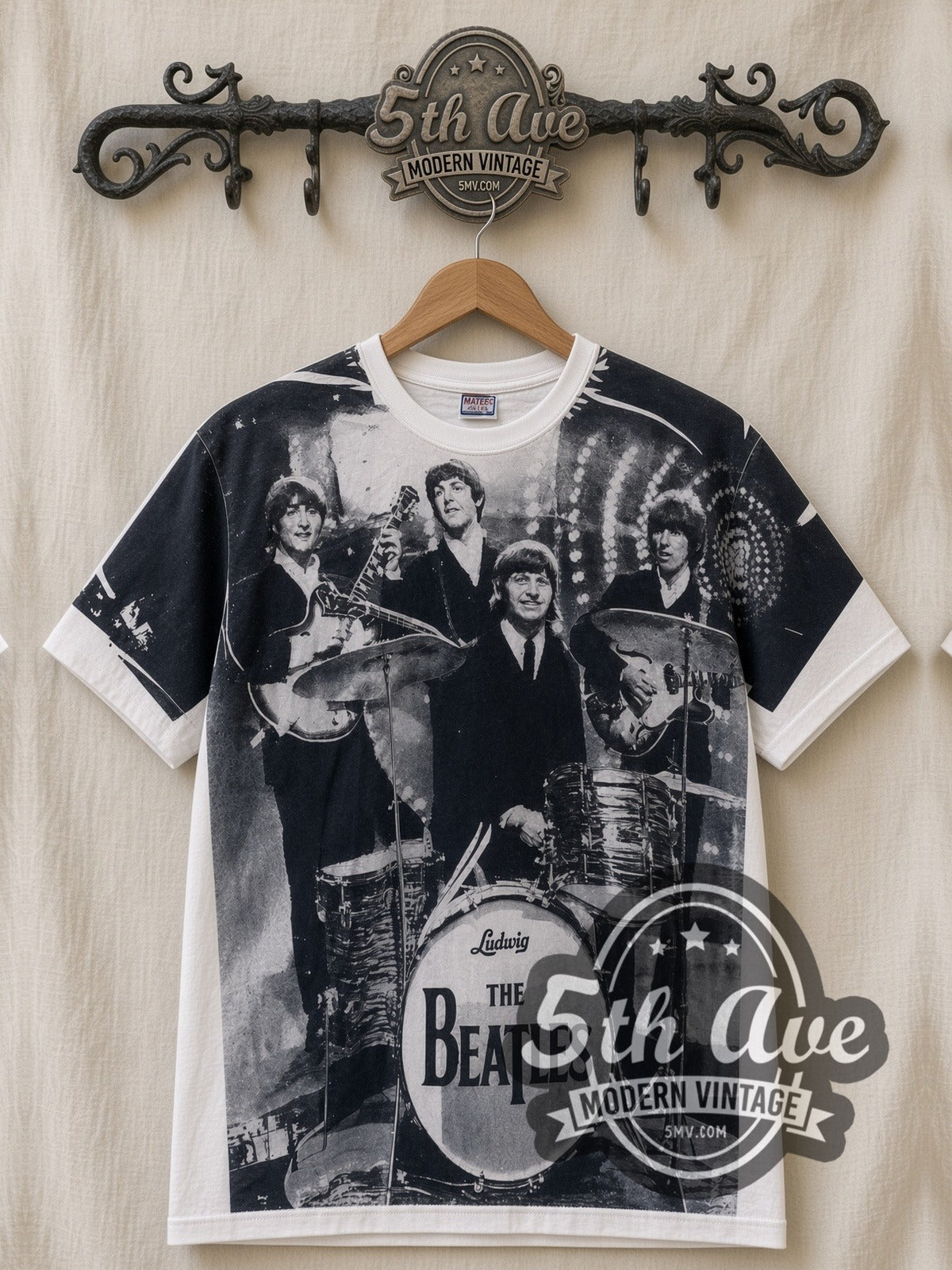 The Beatles Live Stage Ludwig Drum White Vintage Band Tee